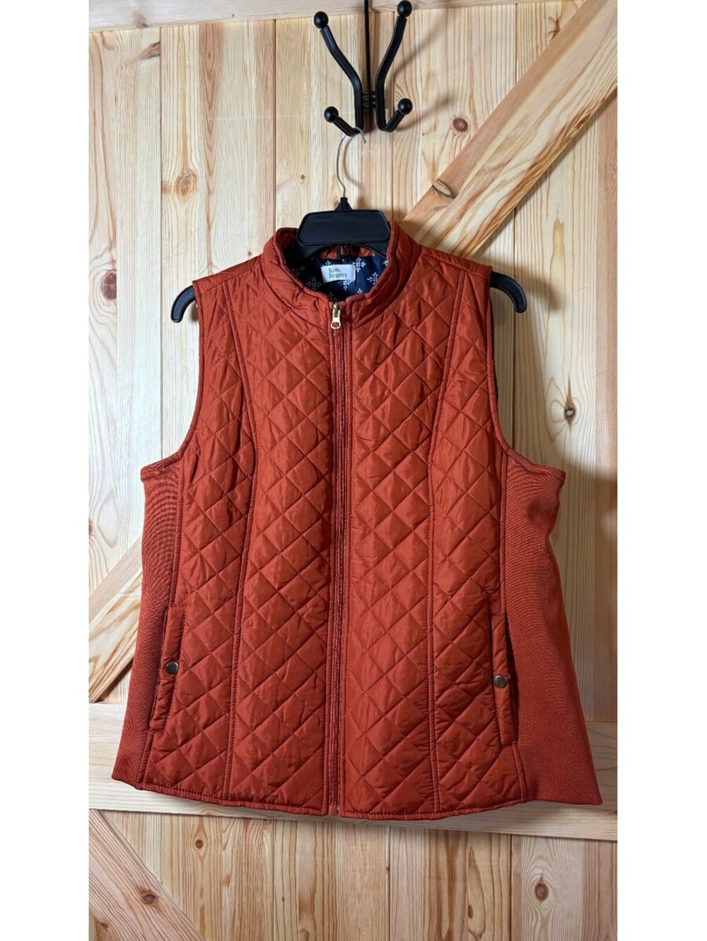 Kim Rogers Quilted Rust Orange Vest with Knit Side Panels Size M